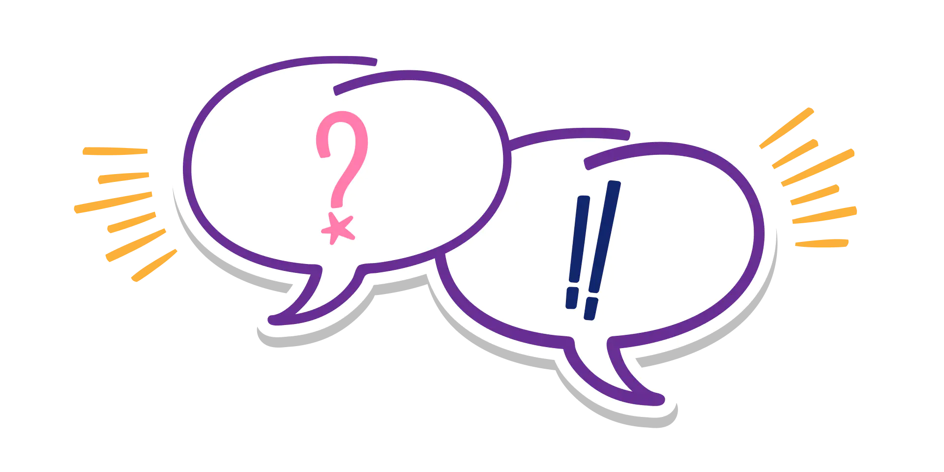 Een illustratie met twee spreekwolken vertegenwoordigt de FAQ-sectie van Relooped by you.